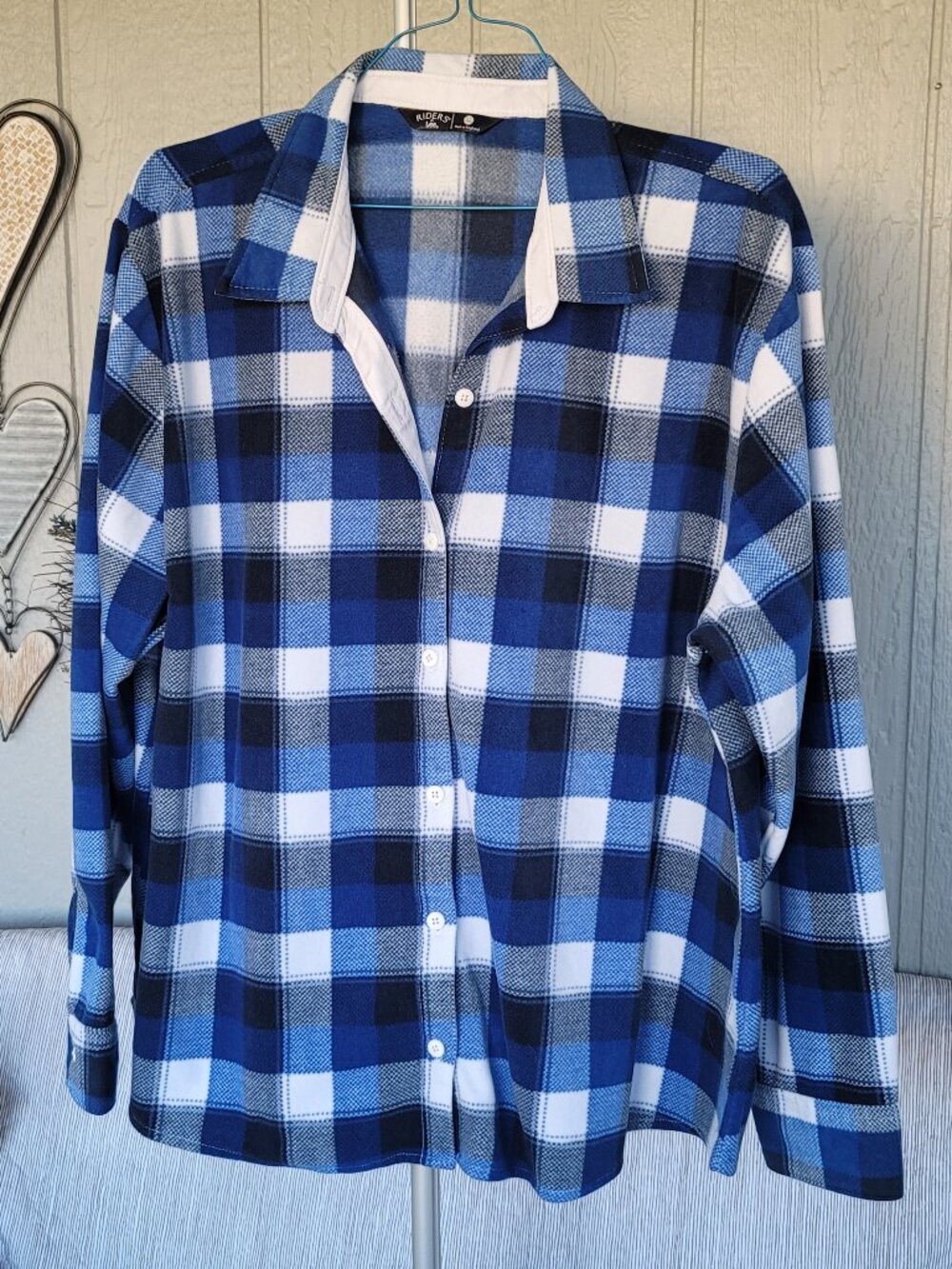 Riders by Lee Blue White Plaid Fleece Button Down Shirt Jacket Size XXXL